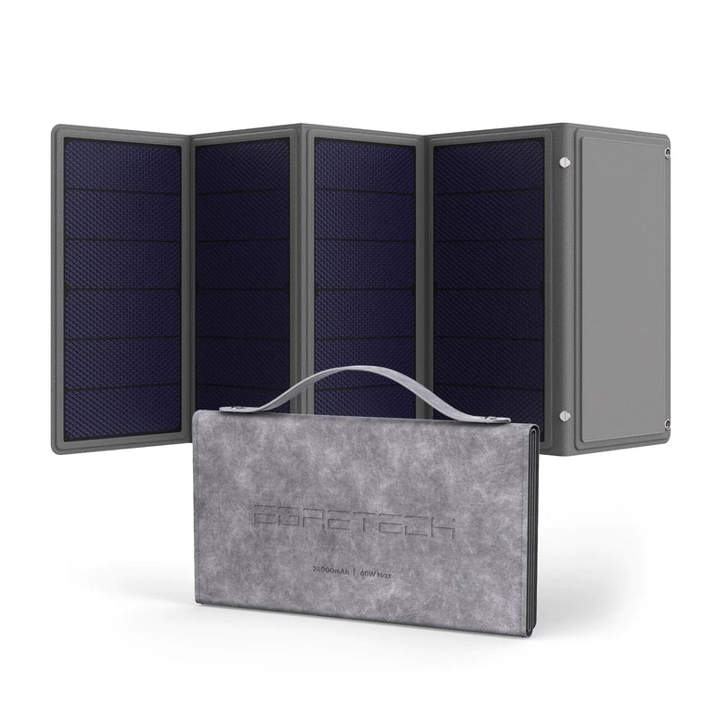 Egretech Portable Solar Charger Power Bank Build in 24000mAh Rechargeable Battery 24W Solar Input 4 Foldable Solar Panels 5Hrs Fully Charged 60W PD 2 USB A & 1 USB C for Phones Laptops