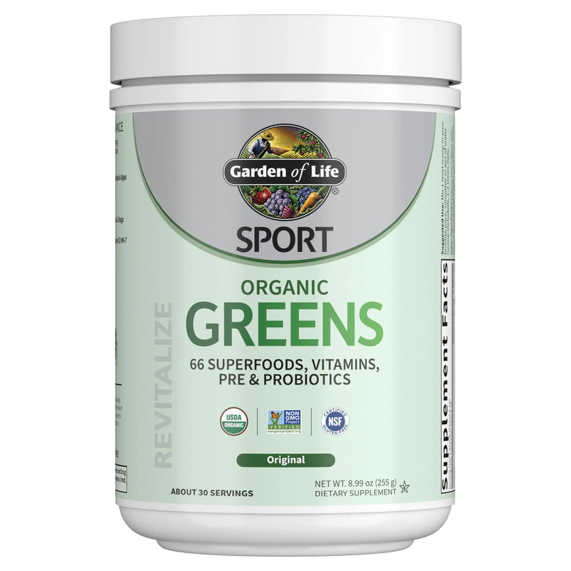 Garden of Life Sport Nutrition Greens and Superfoods Powder for Women and Men - Unflavored Organic Blend - Spirulina Fruit Vitamins Pre & Probiotics Mushrooms Athletic Supplements 30 Servings