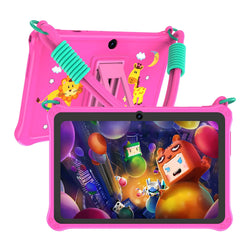 PRITOM Lanyard Kids Tablet 7 inch 32GB Toddler Tablet Android 13 with WiFi Dual Camera Education Games Kids Software Pre-Installed Parental Control Pink