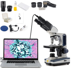 Swift Digital Binocular Compound Microscope 40X-2500X with 5MP USB Camera Two-Layer Mechanical Stage and Software Windows and Mac Compatible and SlidesSiedentopf HeadResearch-Grade