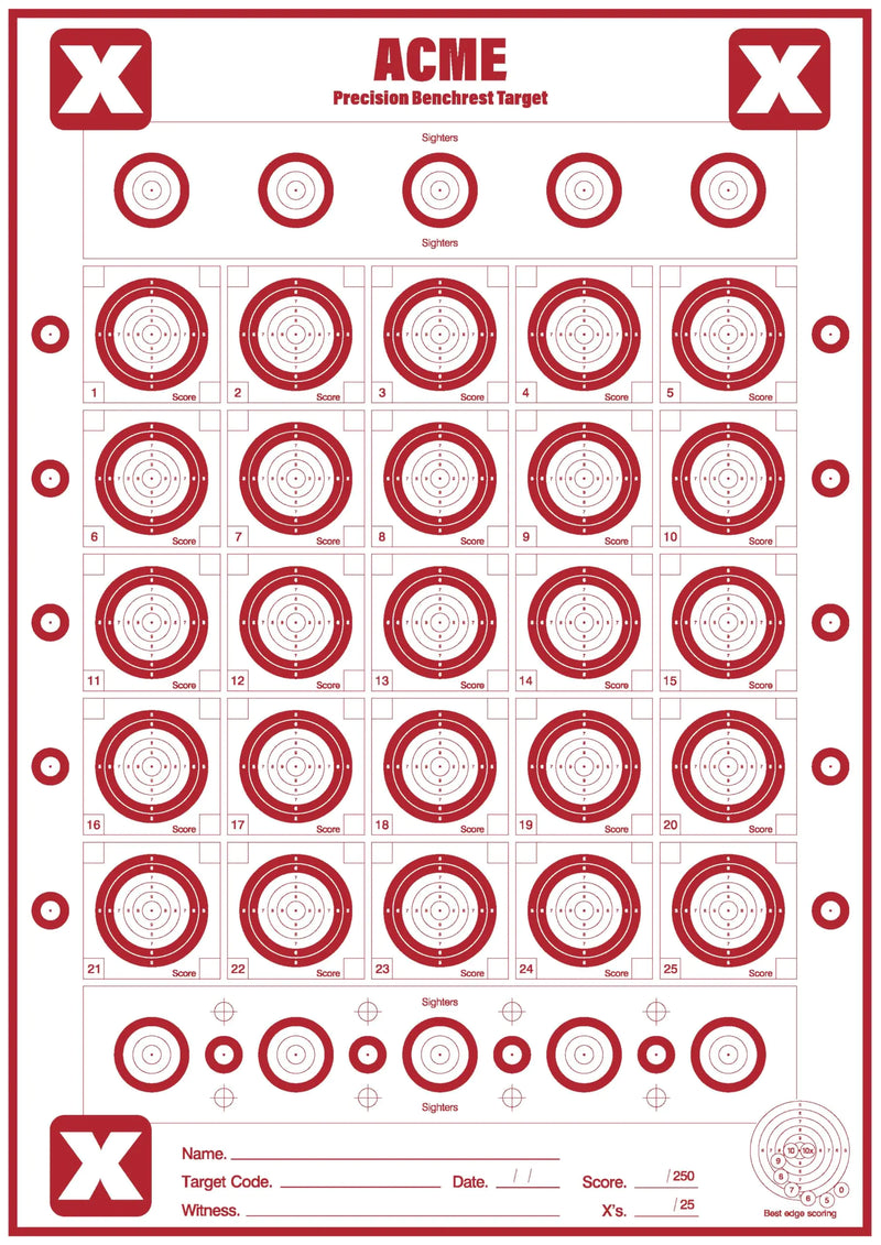 Generic Acme Precision Benchrest Targets 22lr - X-Shot Scoring Software Compatible - 50 Pack