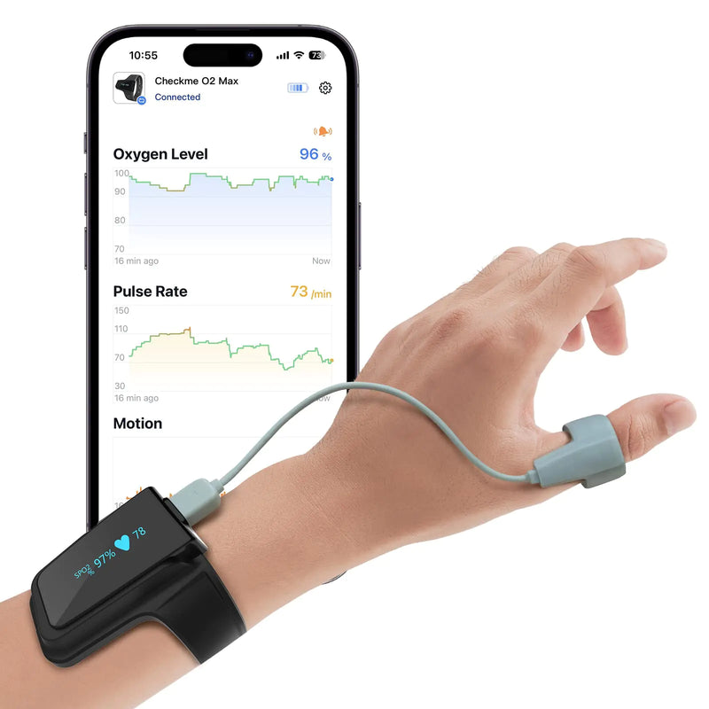 Wearpulse Continuous Wrist Pulse Oximeter Blood Oxygen Saturation Monitor with Smart reminder Bluetooth 72 Hours Endurance Tracking SpO2 and Pulse Rate Checkme O2 Max with PC Software & APP