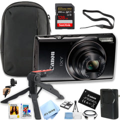 Canon PowerShot IXY 650 (ELPH 360) HS Digital Camera + 128GB Extreme PRO Memory + Case Grip Software Pack (Essential Bundle) (Renewed) Black