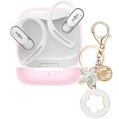 Ziseyoru Case Compatible with SHOKZ OpenFit Air Open-Ear Headphones Silicone Earbuds Protective Cover with Bling Keychain Accessories for Women Girl (Pink)