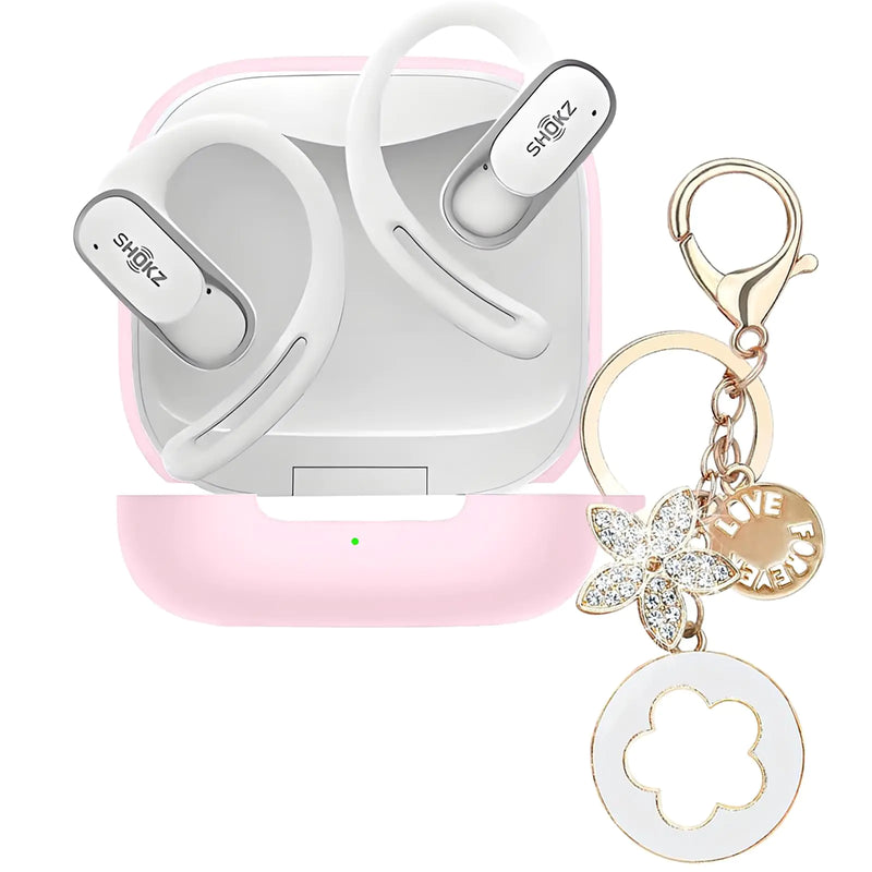 Ziseyoru Case Compatible with SHOKZ OpenFit Air Open-Ear Headphones Silicone Earbuds Protective Cover with Bling Keychain Accessories for Women Girl (Pink)