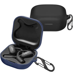 [2 Pack] easyBee Case Compatible with SHOKZ OpenFit Open-Ear Bluetooth Headphone Charging Cover with 2 Keychain Soft Liquid Silicone Ultra Thin Shockproof Protective Kit - Black and Blue