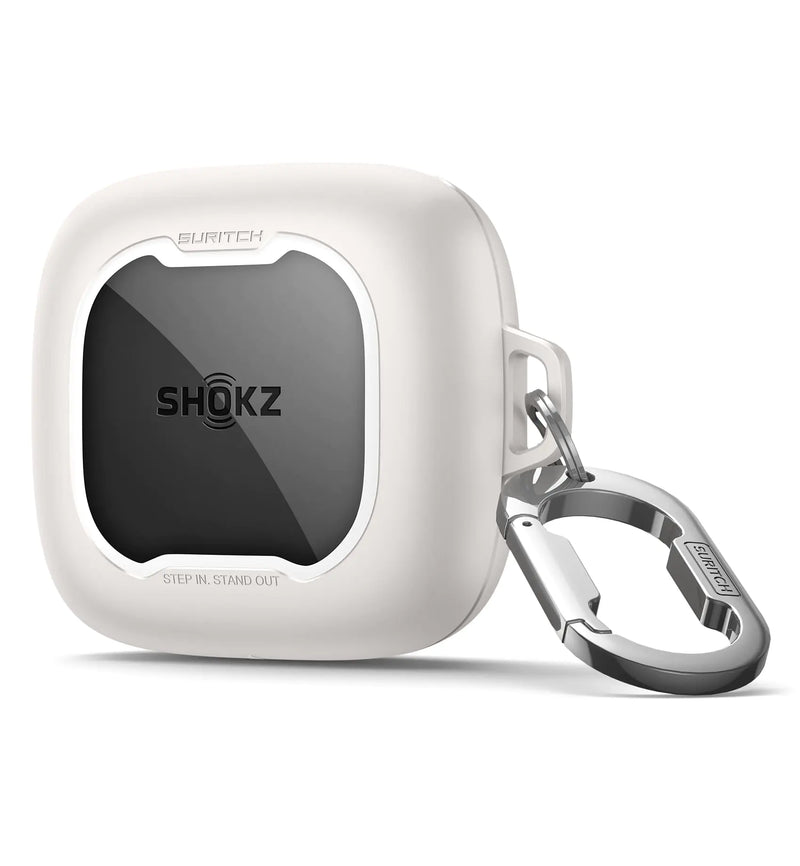 SURITCH for SHOKZ OpenFit Air Case Cover Magnetic Locking Cases for SHOKZ OpenFit Air Open-Ear Headphones Protective Bumper Cover with Carabiner & Keyring for OpenFit Air Earbuds (2024) White