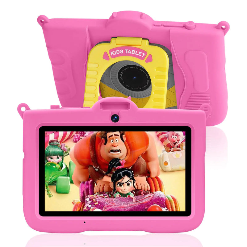 tblrax Kids Tablet 7 inch Android 13 Tablet for Kids8GB RAM 64GB ROM 128GB ExpandKids Software Pre-Installed Parental Control WiFi Bluetooth Educational Tablet with Shockproof Case(Pink)