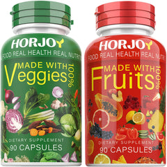 HORJOY Nature Fruits and Veggies/Vitamins Supplements Dietary Nutritional Balance 90 Fruit and 90 Veggie Capsules-(Pack of 2)